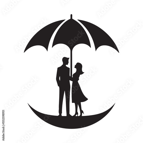 couple under umbrella vector silhouette clip art logo design illustration