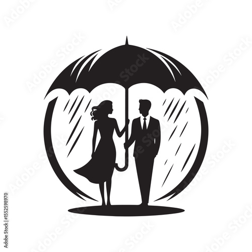 couple under umbrella vector silhouette clip art logo design illustration