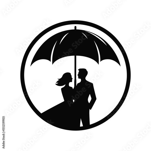 couple under umbrella vector silhouette clip art logo design illustration