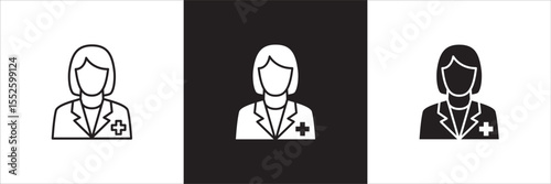 Female doctor icon. Female nurse medical staff icon. Healthcare symbol. Icon symbol compatible for medic consultation, surgeon, nurse, physician, health care. Vector illustration