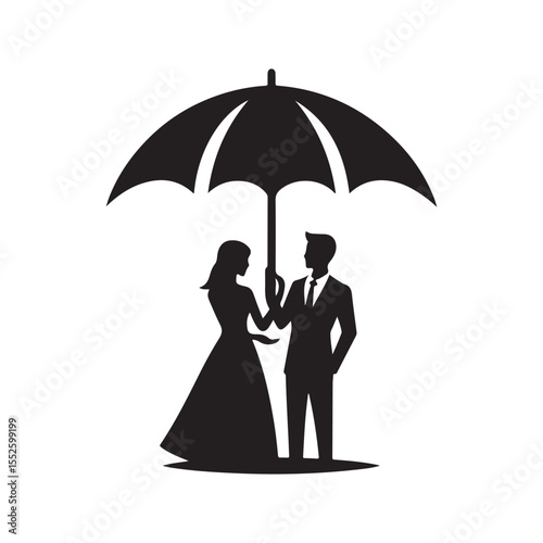 couple under umbrella vector silhouette clip art logo design illustration