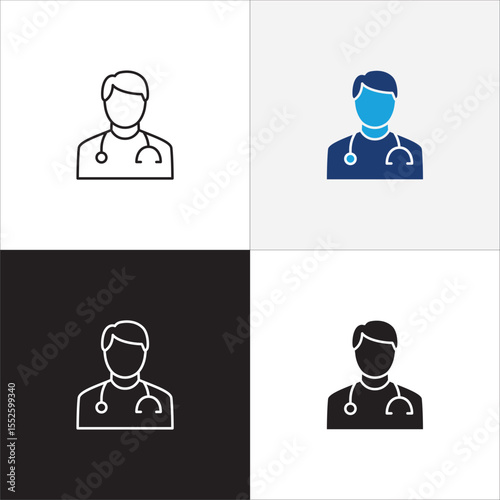 Male doctor icon. Nurse medical staff icon. Healthcare symbol. Icon symbol compatible for medic consultation, surgeon, nurse, physician, health care. Vector illustration