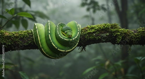 Fototapeta Naklejka Na Ścianę i Meble -  Green tree python resting on branch