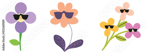 Flowers with Sunglasses – Fun Floral Character Illustration