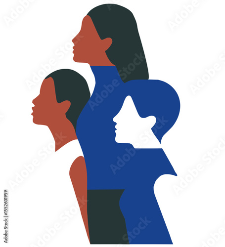An empowering illustration showcasing a diverse group of three women in profile, standing together in solidarity.