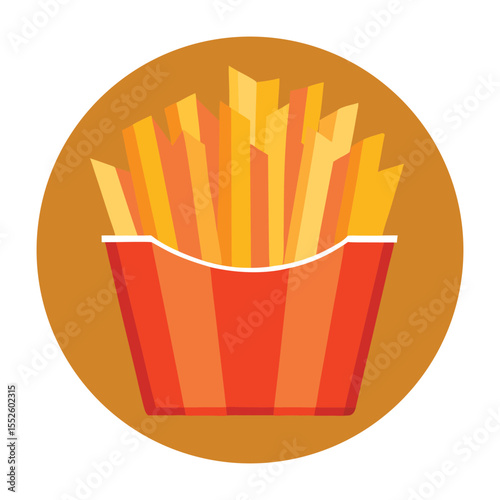 Crispy French fries snack in red packaging isolated on white background.eps