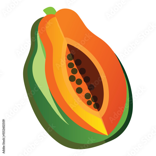  Detailed vector illustration of papaya with vibrant green and orange skin.eps