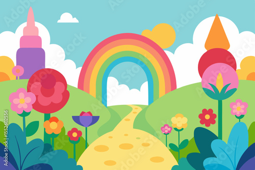 A charming illustration of a magical rainbow vector landscape background wallpaper