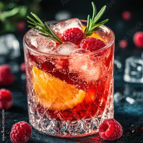 Refreshing Raspberry Cocktail with Orange and Rosemary Garnish