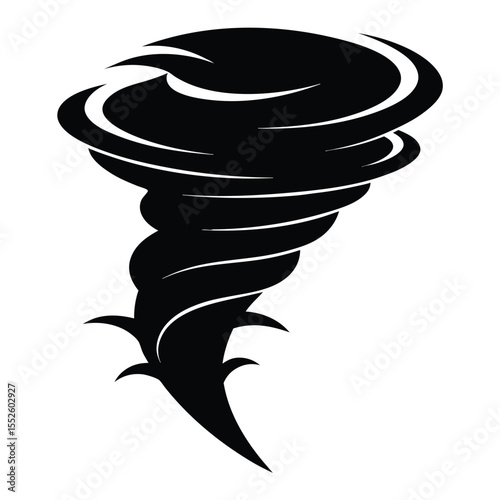 Powerful tornado cyclone vector illustration in bold black silhouette style.eps