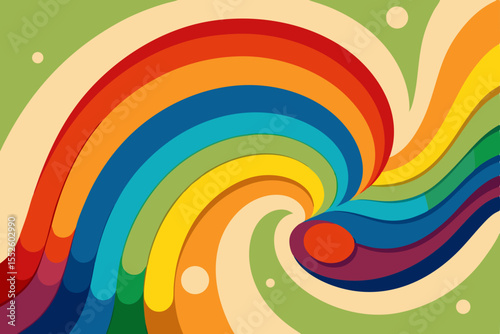 An illustration of a whirlwind dance of vibrant rainbows across the canvas