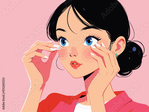 Woman putting contact lens in her  eye