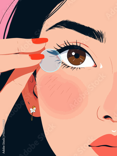 Woman putting contact lens in her  eye