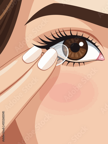 Woman putting contact lens in her  eye