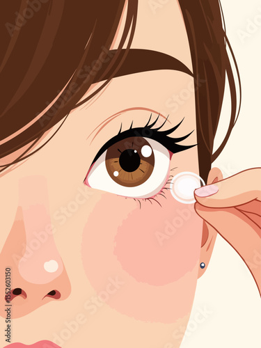 Woman putting contact lens in her  eye