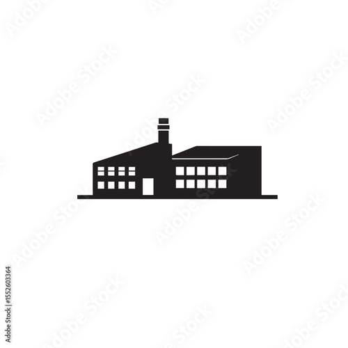 Vector art of a factory building with a chimney isolated on white background