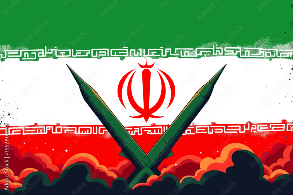  Iran's Military Might Missiles Displayed Against Iranian Flag Background for Defense and International Relation