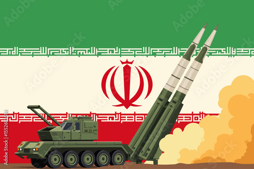  Iran's Military Might Missiles Displayed Against Iranian Flag Background for Defense and International Relation