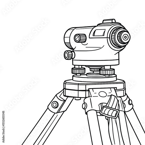 Level instrument, tripod, and construction surveying tool.
