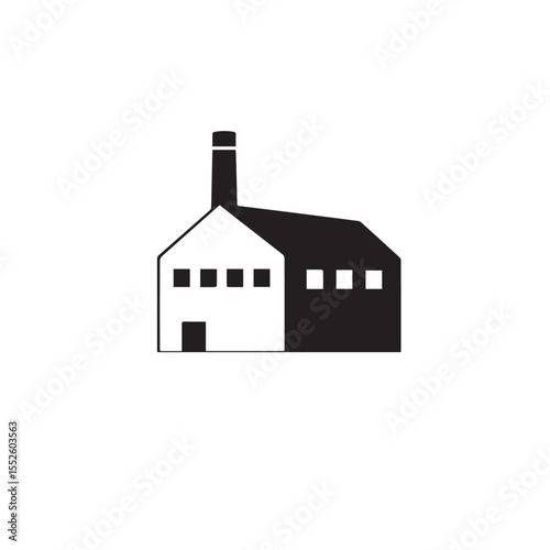 Vector art of a factory building with a chimney isolated on white background