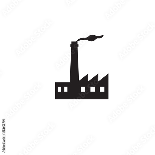 Vector art of a factory building with a smoking chimney isolated on white background