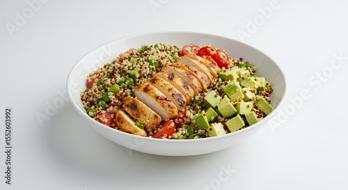 Grilled Chicken Quinoa Salad Bowl with Avocado and Tomatoes