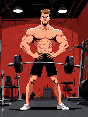 Muscular bodybuilder showing his perfect body in a gym 