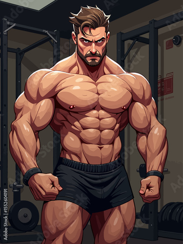 Muscular bodybuilder showing his perfect body in a gym 