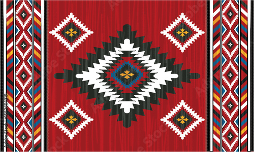 Navajo tribal red vector seamless pattern,Native American ornament, Ethnic south western decor style, Boho geometric ornament, Vector seamless pattern. Mexican blanket, rug, Woven carpet illustration
