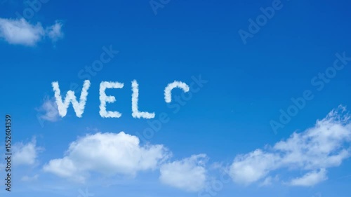 animated video of welcome text on bright blue sky, 4k animation