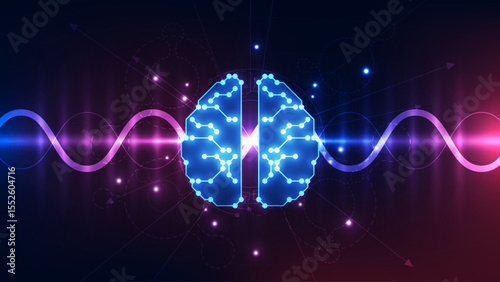 Vector Abstract artificial intelligence brain futuristic circuit board, Illustration high digital technology blue color
