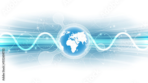 abstract technology background with globe and digital wave, vector illustration.