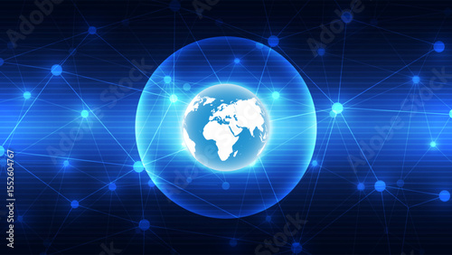 abstract technology background with globe and digital wave, vector illustration.