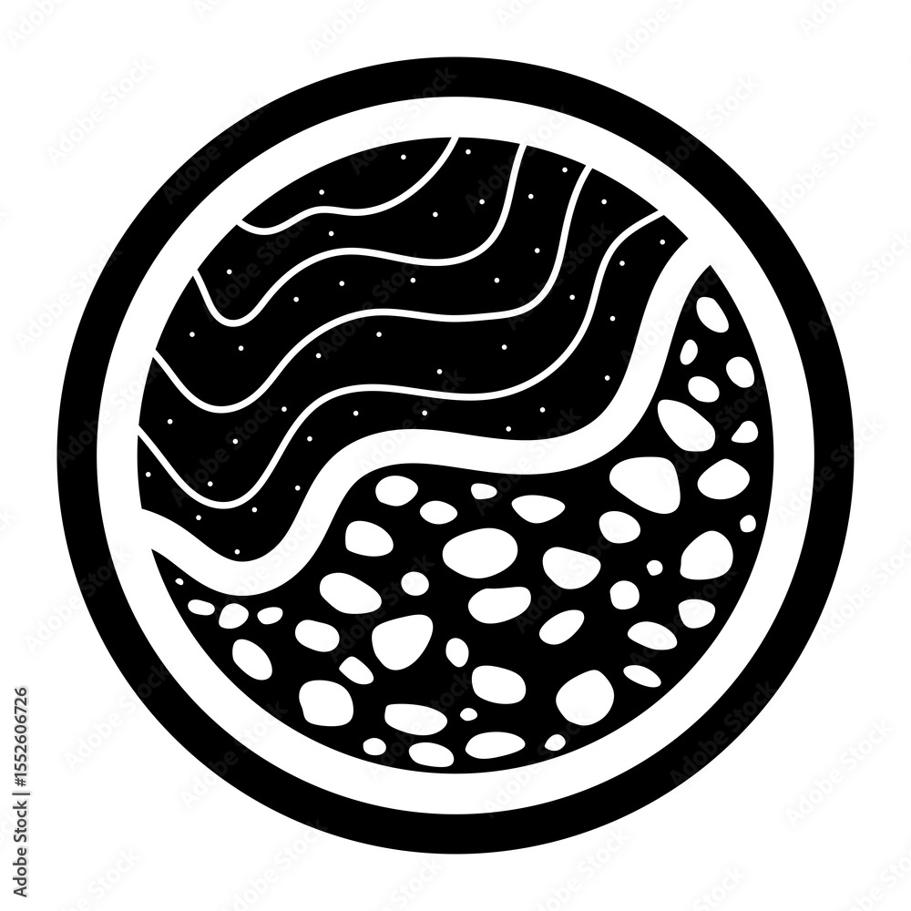 Geology symbol. Gravel and sand deposition logo