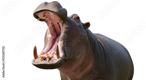 Hippopotamus Yawning Wide Open Mouth Big Teeth.