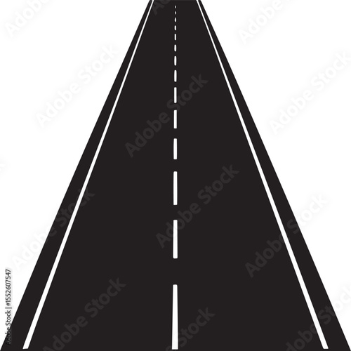 Straight Road Illustration with Dashed Lines in the Middle View