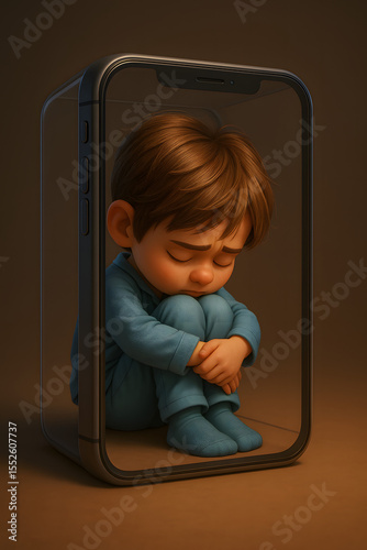 Menino triste no celular