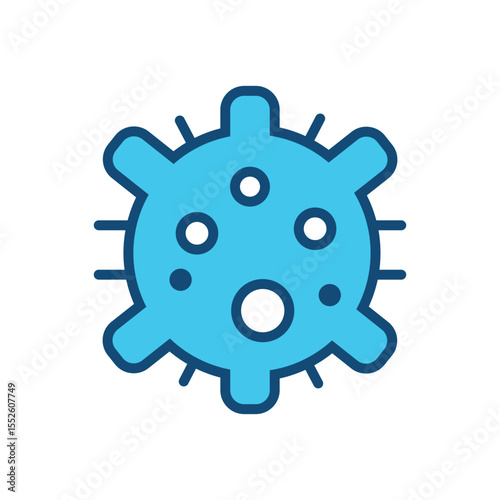 Flat style virus icon, representing covid-19, bacteria, microbe, or infectious disease, suitable for medical, healthcare, pandemic, virus awareness, editable stroke, modern blue vector design