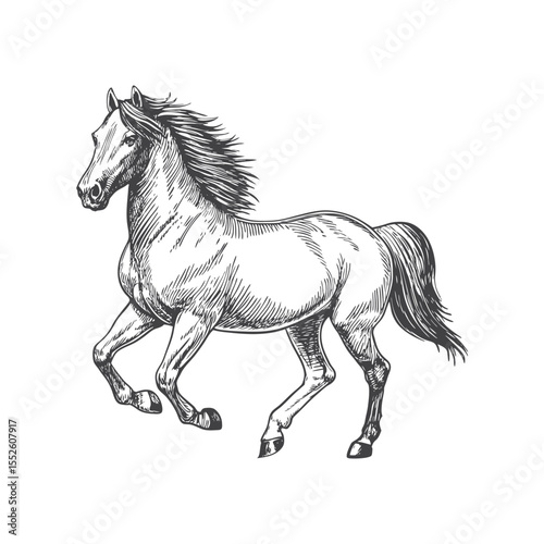 A sketch art of a horse running, showing the initial outline.	