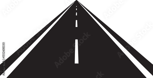 Simple Straight Road Illustration Perspective View with Dashed and Solid Lines