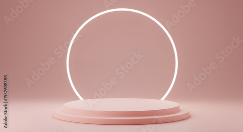 Pink podium with a glowing circle backdrop for product display or presentation.