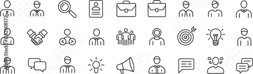 Set of Business and Communication Icons Including People, Discussions, and Target Symbols