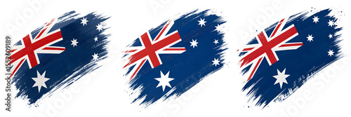 Set For Australian flag with a brush stroke effect isolated on transparent background