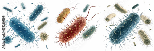 Set For Various bacteria and microorganisms isolated on transparent background