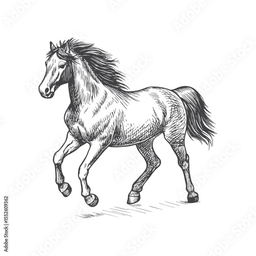 A sketch art of a horse running, showing the initial outline.	