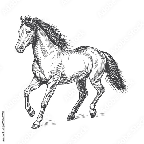 A sketch art of a horse running, showing the initial outline.	