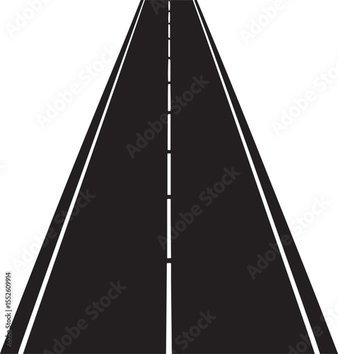 Straight road stretches to the horizon with lines and perspective view