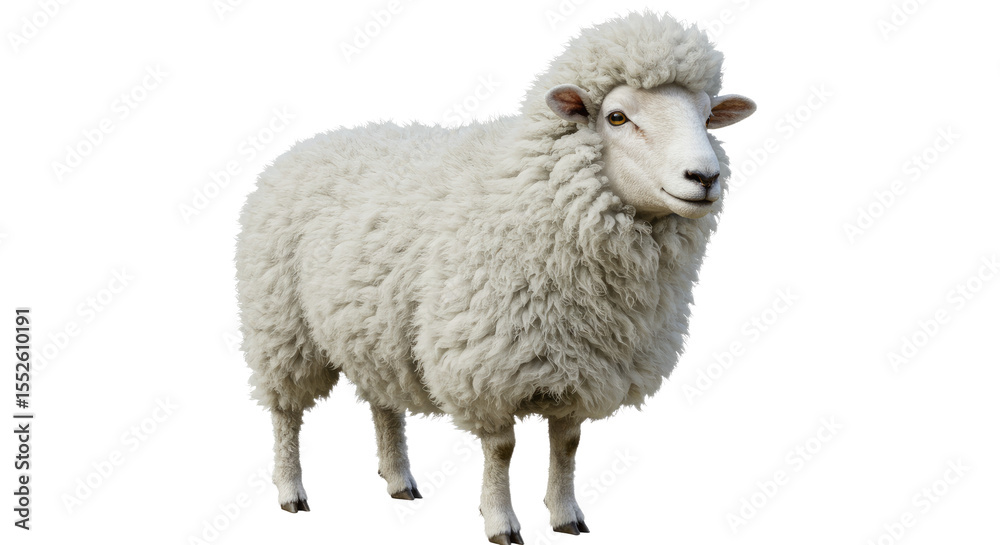 Fototapeta premium Isolated White Sheep Standing Still.