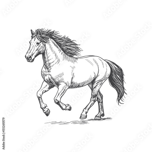 A sketch art of a horse running, showing the initial outline.	
