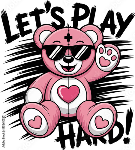 let's play hard teddy t-shirt design